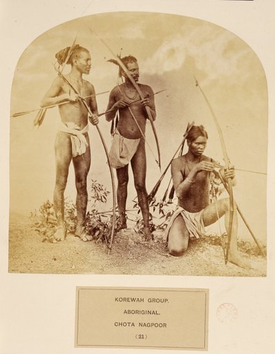 Korewah-Gruppe, Ureinwohner, Chota Nagpoor, aus The People of India, von J. Forbes Watson, veröffentlicht 1868 von English Photographer